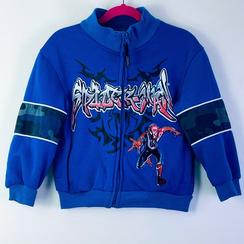 Spider-man 3 Blue Zip Up Sweatshirt with Graffiti Spellout & Spiderman Graphic